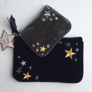 NWT BEAUTIFUL VELVET POUCH SET 2PC blue & grey
